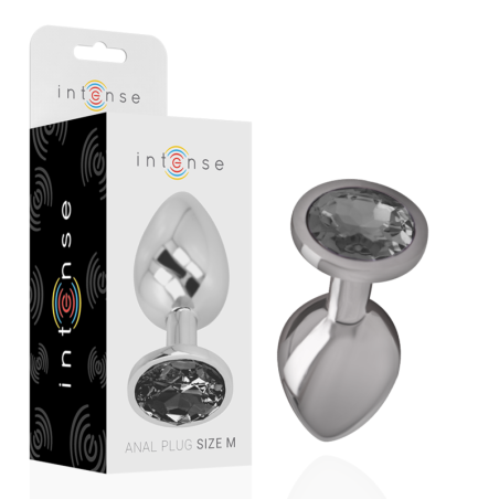 Intense - Plug Anal Metal Aluminio con Cristal Negro Talla M