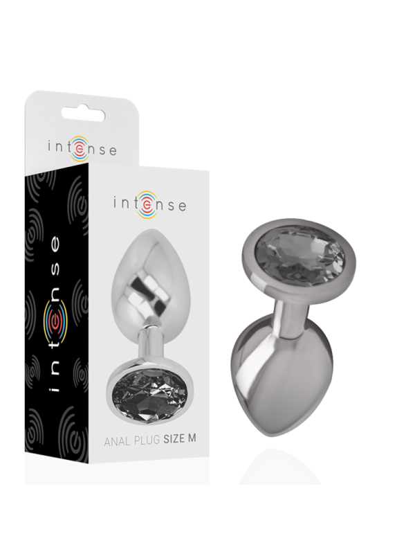 Intense - Plug Anal Metal Aluminio con Cristal Negro Talla M