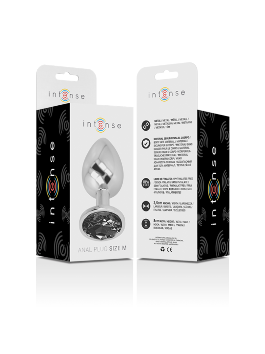Intense - Plug Anal Metal Aluminio con Cristal Negro Talla M