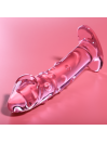 Dildo Nebula Serie 19 cristal rosa translúcido, vista lateral con base ancha