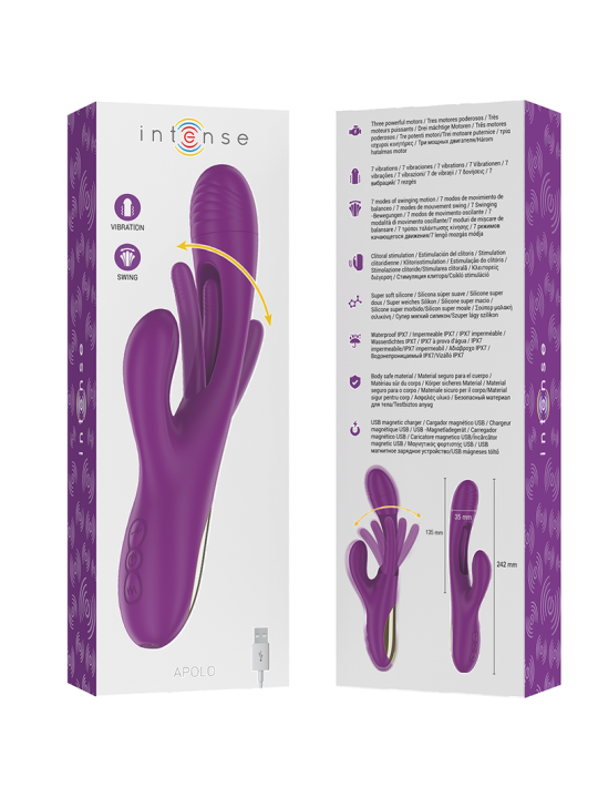 Intense - Apolo Vibrador Multifunción Recargable 7 Vibraciones con Lengua Oscilante Morado