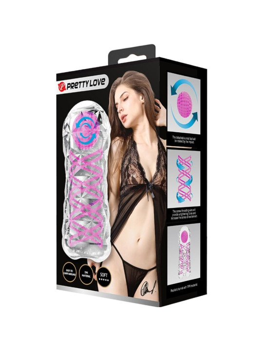 Pretty Love - Masturbador Masculino Fantasy Espiral Interna y Bolas Transparente