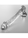 Dildo de cristal transparente Nebula Series by Ibiza Modelo 23 con relieve en espiral y base ancha