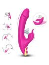 Vibrador Armony Amant con brazo clitoridiano, esquema de posiciones de uso y detalle del cabezal abatible