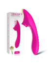 Succionador de clítoris Armony Dudu en fucsia con detalle dorado junto a su caja Vibration & Suction