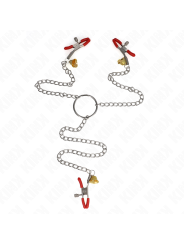 Kink - Pinzas para Pezones y Clítoris Rojas con Cascabel Dorado y Cadena 30 cm