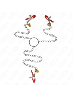 Kink - Pinzas para Pezones y Clítoris Rojas con Cascabel Dorado y Cadena 30 cm