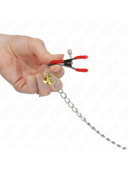 Kink - Pinzas para Pezones y Clítoris Rojas con Cascabel Dorado y Cadena 30 cm