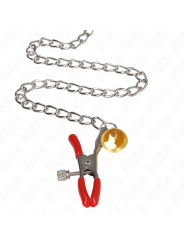 Kink - Pinzas para Pezones y Clítoris Rojas con Cascabel Dorado y Cadena 30 cm