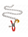 Kink - Pinzas para Pezones y Clítoris Rojas con Cascabel Dorado y Cadena 30 cm