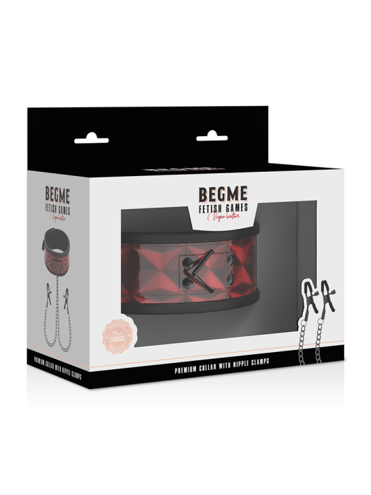 Begme - Red Edition Collar con Cadenas y Pinzas Pezones con Forro de Neopreno