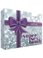 Caja regalo ToyJoy Super Sex Bomb plateada con lazo morado impreso y lema Just for you