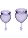 Kit Satisfyer Feel Good en lila: las dos copas menstruales de 15 y 20 ml con su vástago de extracción