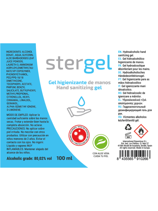 Stergel - Gel Hidroalcohólico Higienizante de Manos Aloe Vera 100 ml