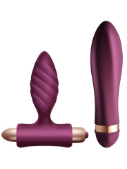 Climaximum Desire Kit de Rocks-Off: plug anal trenzado con bala en la base y vibrador de cabeza trenzada, en burdeos