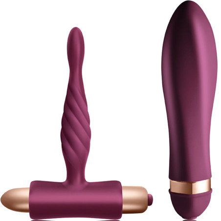 Kit Climaximum Dare: plug anal trenzado con bala extraíble y vibrador de punta ancha en color ciruela