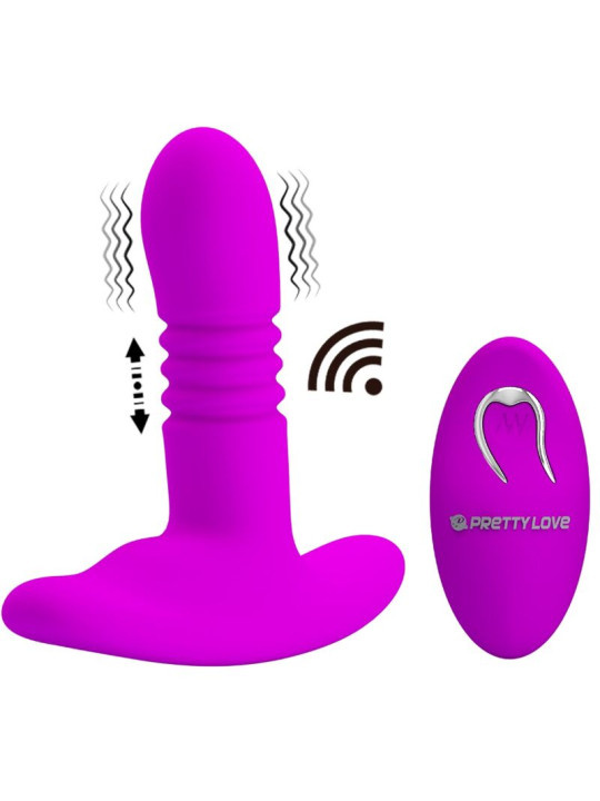 Plug anal Pretty Love Heather de silicona morada con mando inalámbrico e iconos de vibración y vaivén