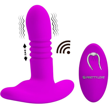 Plug anal Pretty Love Heather de silicona morada con mando inalámbrico e iconos de vibración y vaivén