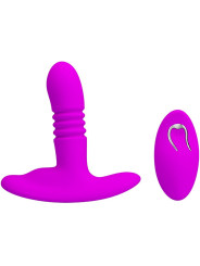 Plug anal Pretty Love Heather de perfil, con cuello acanalado y base de ancla, junto a su mando ovalado