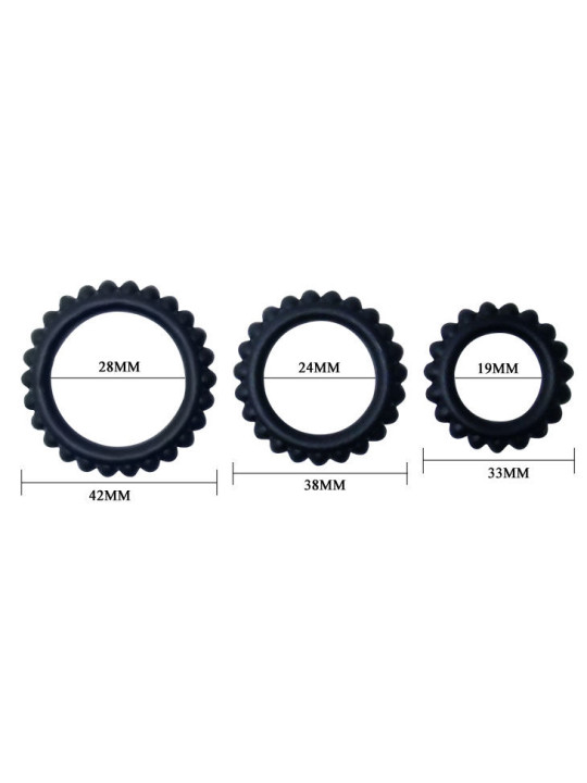 Baile - Titan Set 3 pcs Cock Ring Black 2.8 + 2.4 + 1.9 cm