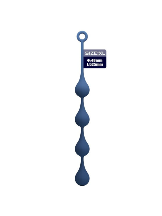 Cadena de cuatro bolas anales Mr Play azules en forma de gota con anilla de extracción, talla XL