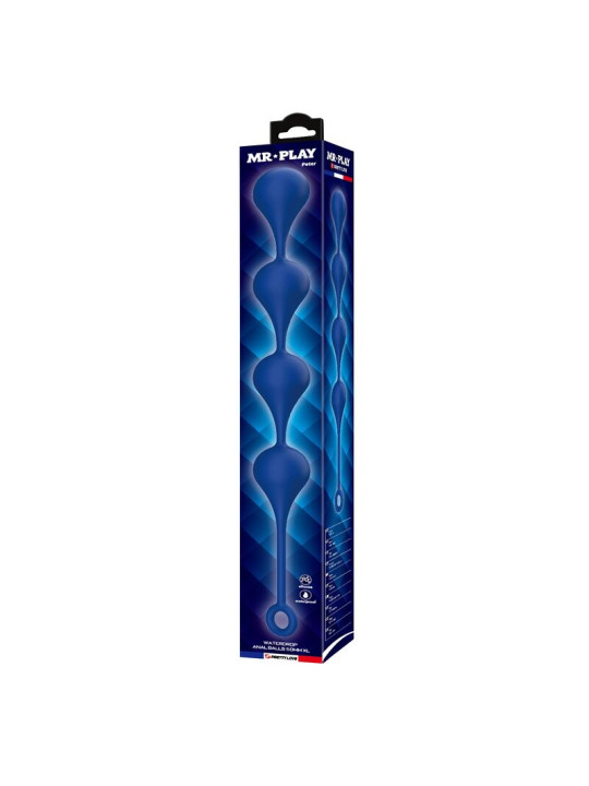 Caja de las bolas anales Mr Play XL de silicona azul, con los iconos de silicona e impermeable