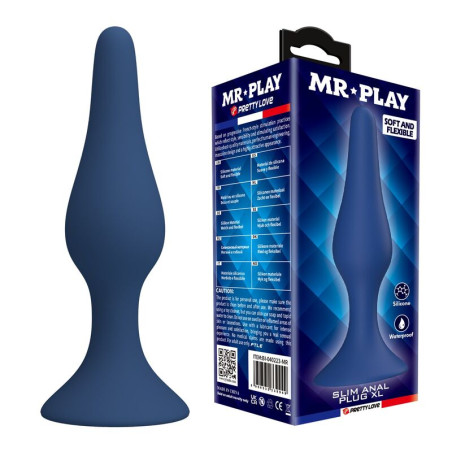 Mr Play - Plug Anal Cónico Silicona Azul XL