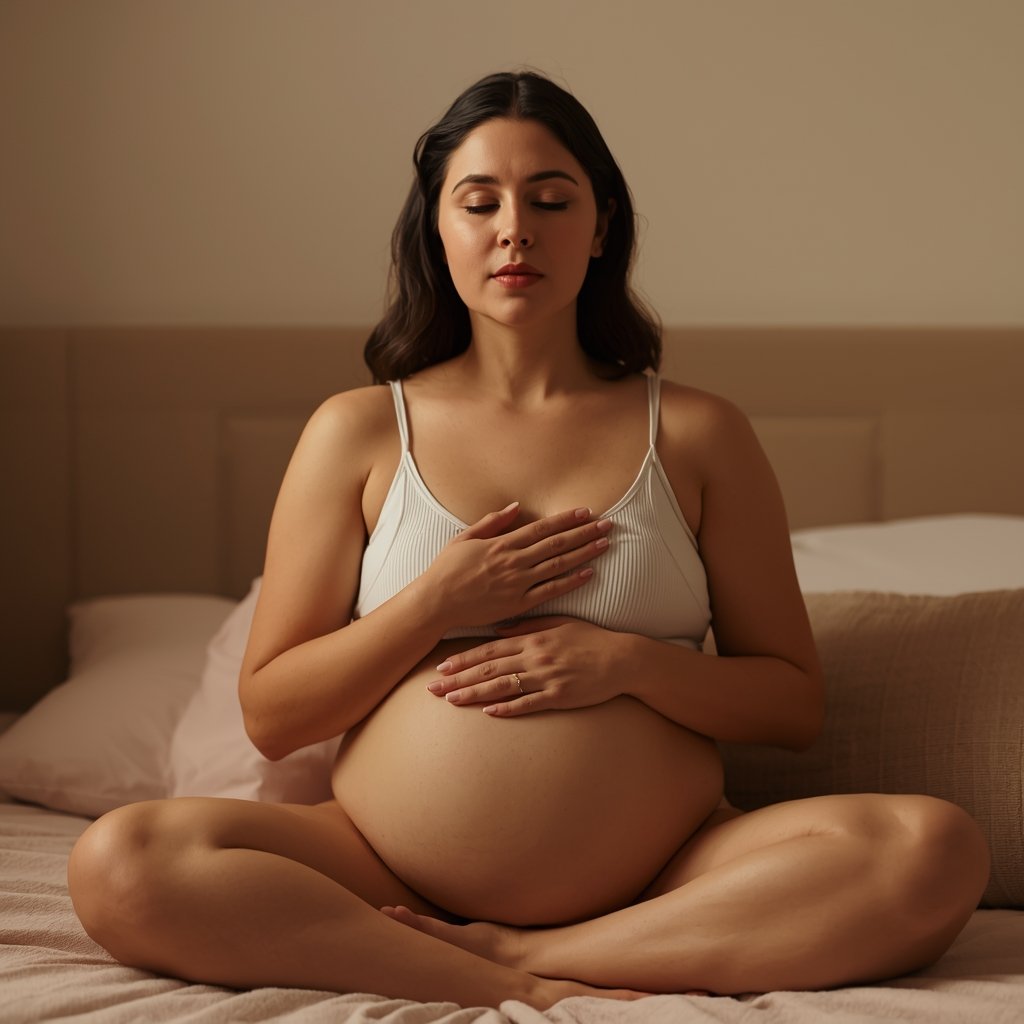adult woman sitting on a bed